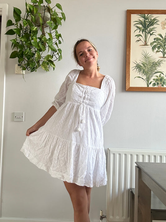White Summer Cotton Dress, Size 8