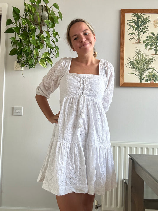 White Summer Cotton Dress, Size 8