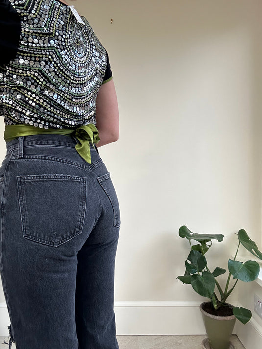 Black Lana Mid-Rise Vintage Straight Jeans, Size 8