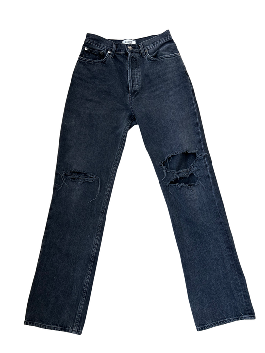 Black Lana Mid-Rise Vintage Straight Jeans, Size 8