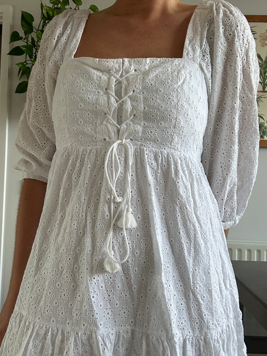 White Summer Cotton Dress, Size M