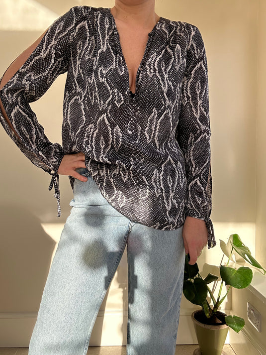 Snakeskin Print Silk Blouse, Size S