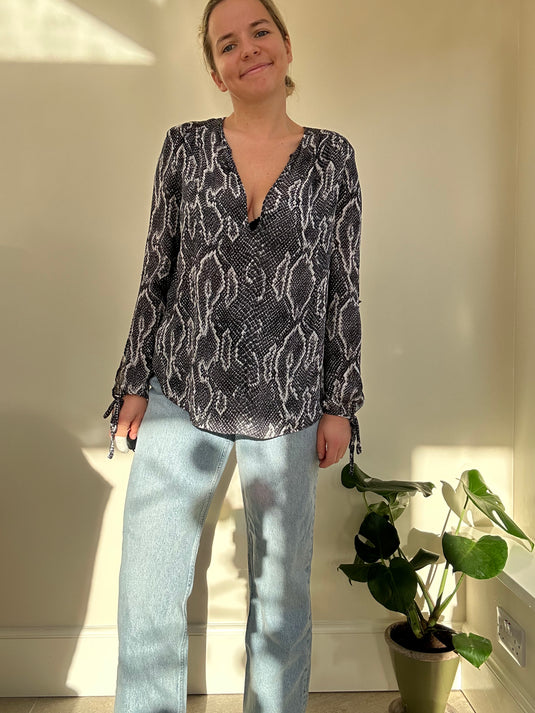 Snakeskin Print Silk Blouse, Size S