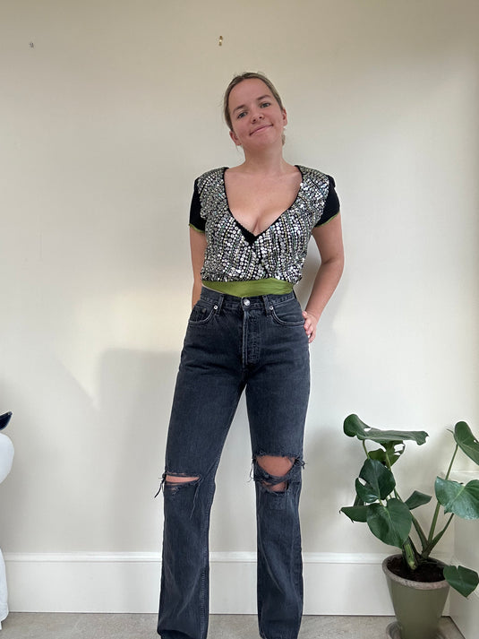 Black Lana Mid-Rise Vintage Straight Jeans, Size 8