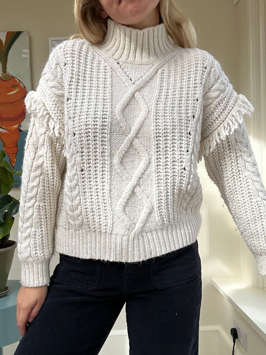 Crewneck Frill Knitted Jumper, Size S