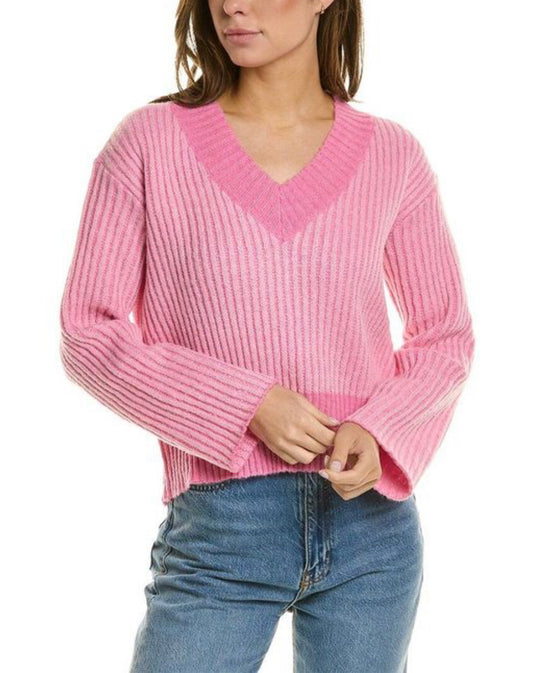 Anita Two-tone Rib-knit Sweater, Size L