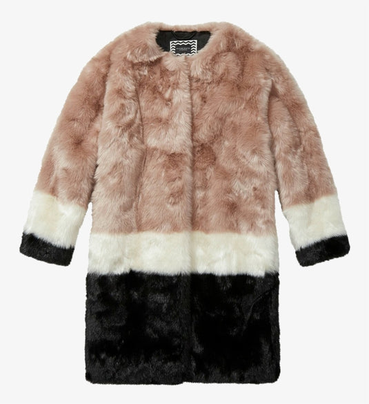 Maison Scotch Faux Fur Stripe Coat, Size