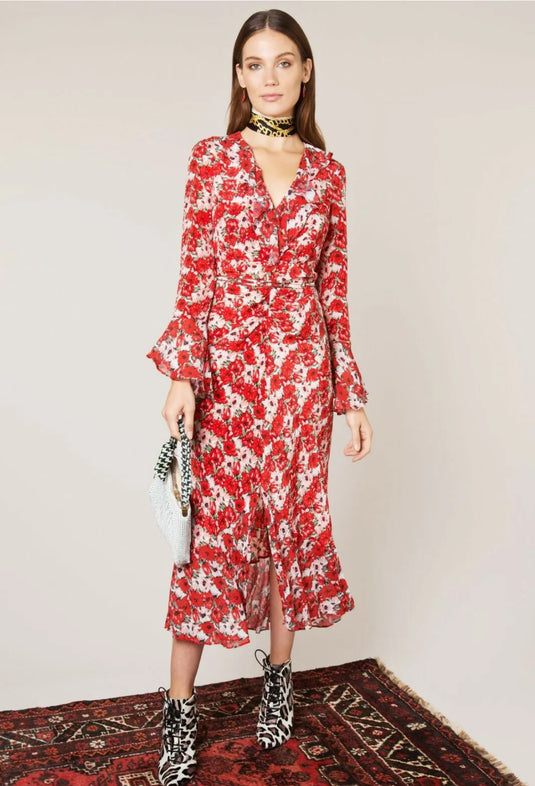 Coleen Diana Floral Print Midi Dress, Size M