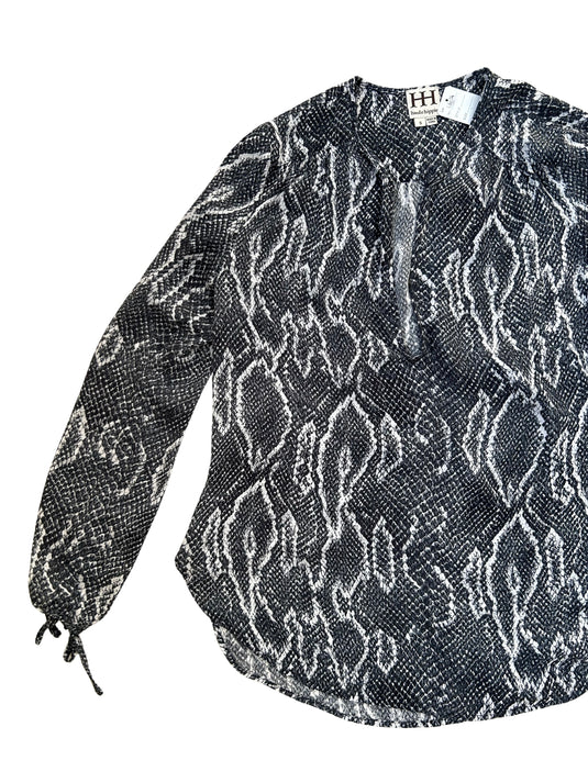 Snakeskin Print Silk Blouse, Size S